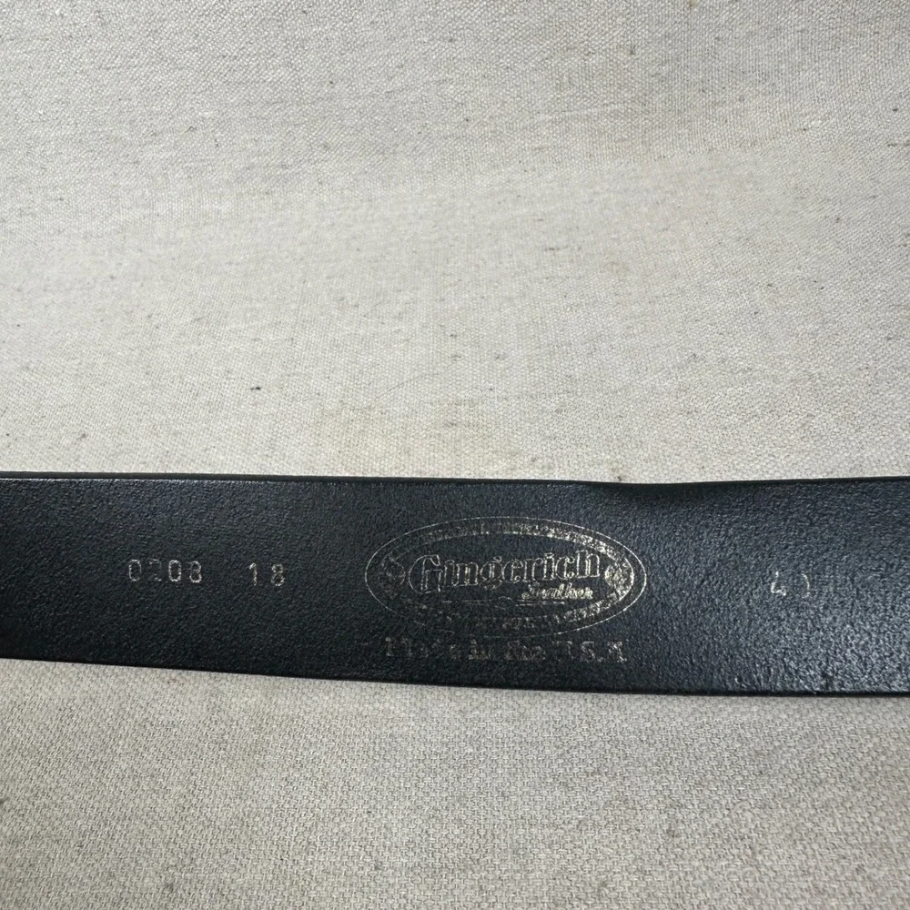 Gingerich Leather Mens Black Leather Belt‎ Silver Buckle Size 40 Made in USA